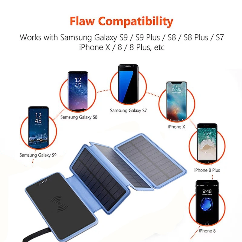 Mobile Portable Foldable Wireless Qi Charger 20000mAh Solar Power Bank