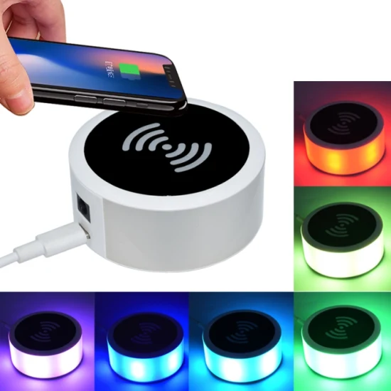 Lumière LED bureau rapide 15W USB chargeur sans fil Qi charge sans fil rapide avec couleur de LED modifiable pour tout Qi