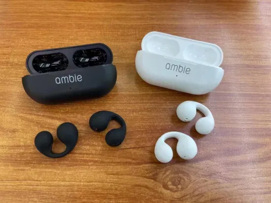 Ambie Écouteurs à conduction osseuse sans fil avec clip d'oreille 2023 Mise à niveau Écouteurs à oreille ouverte sans fil 5.2 Écouteurs Bluetooth pour la course, le sport, le cyclisme, la conduite